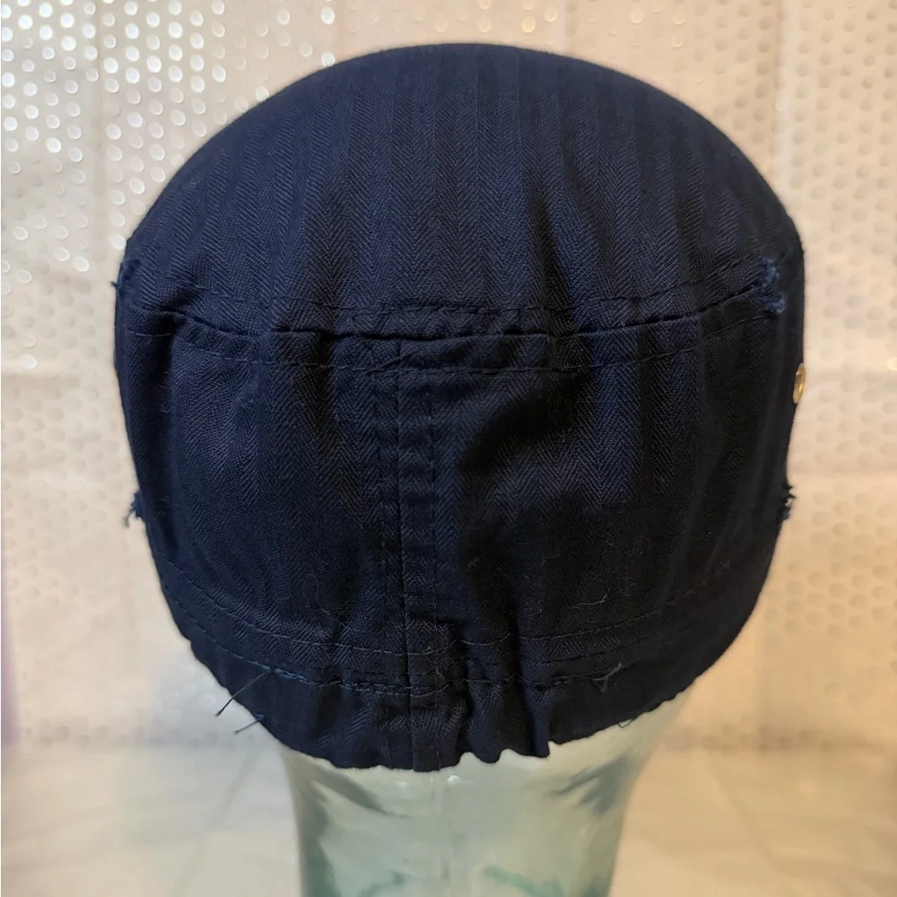 Military Style Cap Hat Pyramid Studs Cotton Navy